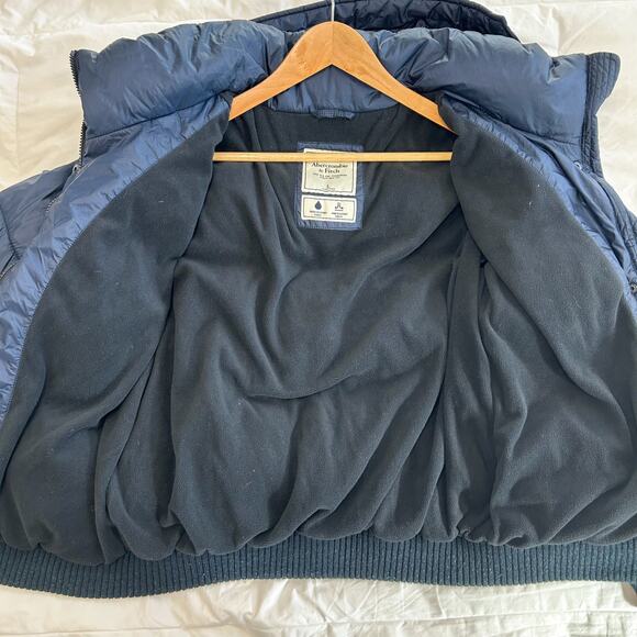 Abercrombie & Fitch Navy Puffer Jacket L Water Wind Resistant Hooded Coat - Picture 6 of 6